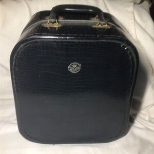 Vintage JET AWAY Wig Hat Travel Storage Bag Box Case Black Faux-Alligator 13.5”